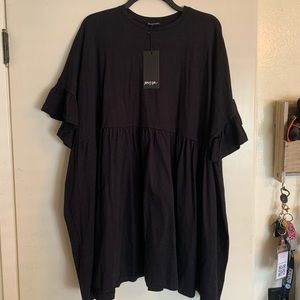 Black, frill sleeve, t-shirt dress